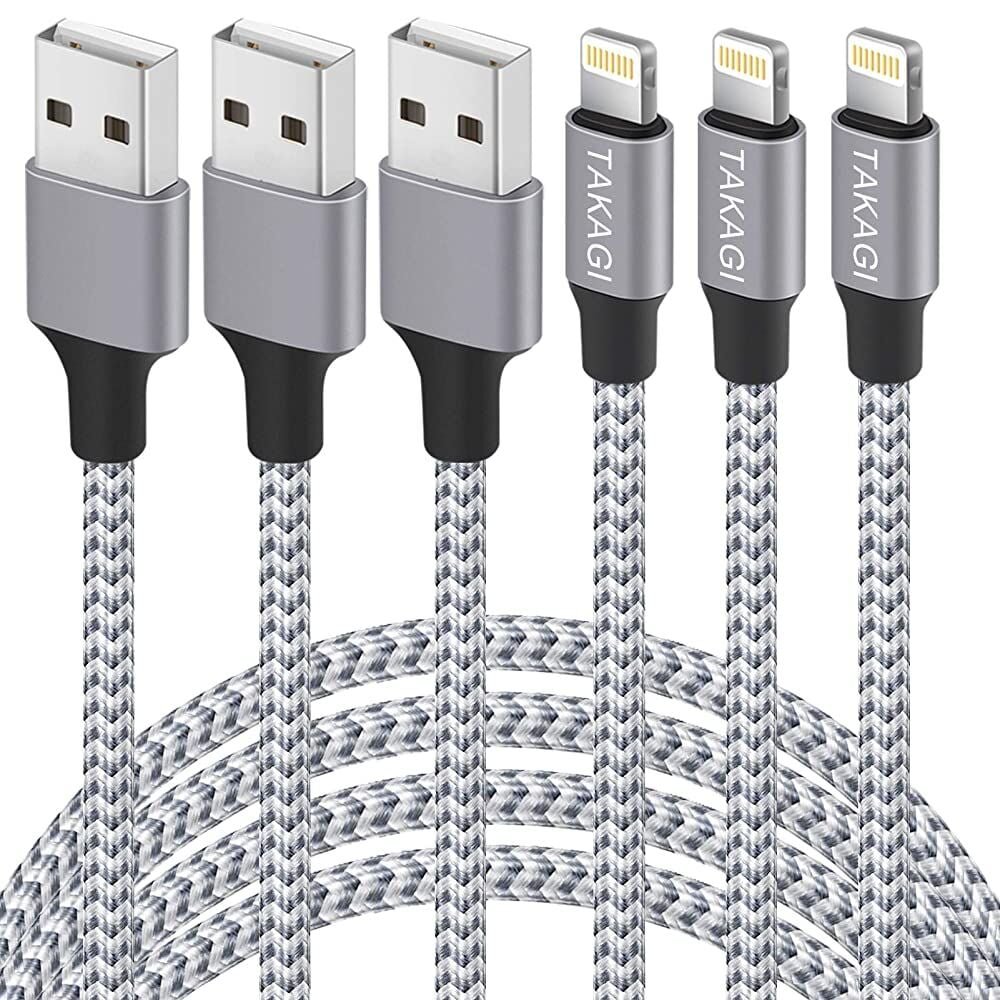 Carregador para iPhone TAKAGI 3Pack 6FT Nylon Trançado Lightning